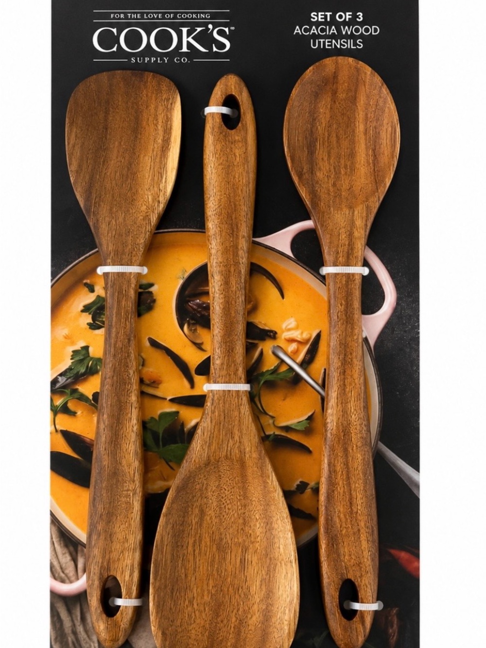 Acacia Wood 3-Piece Kitchen Utensil Set - Natural Brown